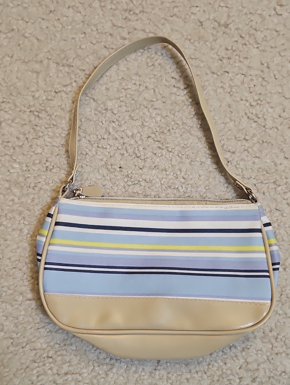 Beige and Blue Striped Shoulder Bag - Casual Women’s Handbag